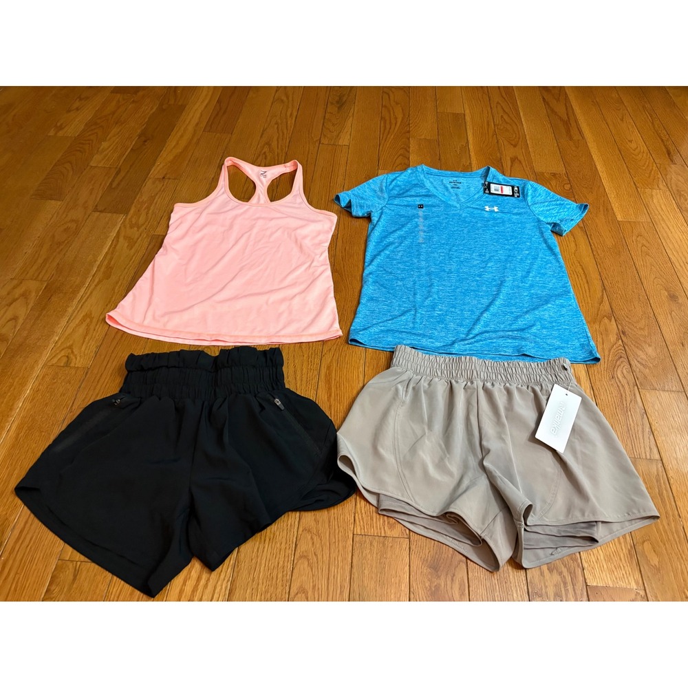 Under Armour Zella Marika Activewear Bundle XS Tops Shorts 4pc Set Blue Pink